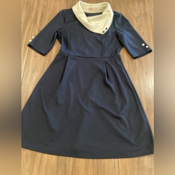 Miss Patina London Parisian Port Peter Pan Collar Dress Navy retro - Picture 3 of 16